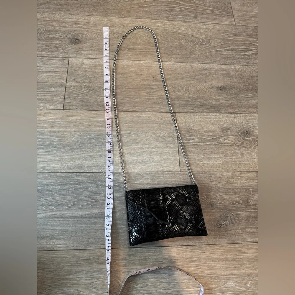 JJ Winters Envelope Crossbody Black Snakeskin Chain Bag